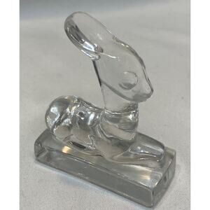 1940-1943 FOSTORIA clear GLASS - SITTING - FAWN DEER - 2 1/2"